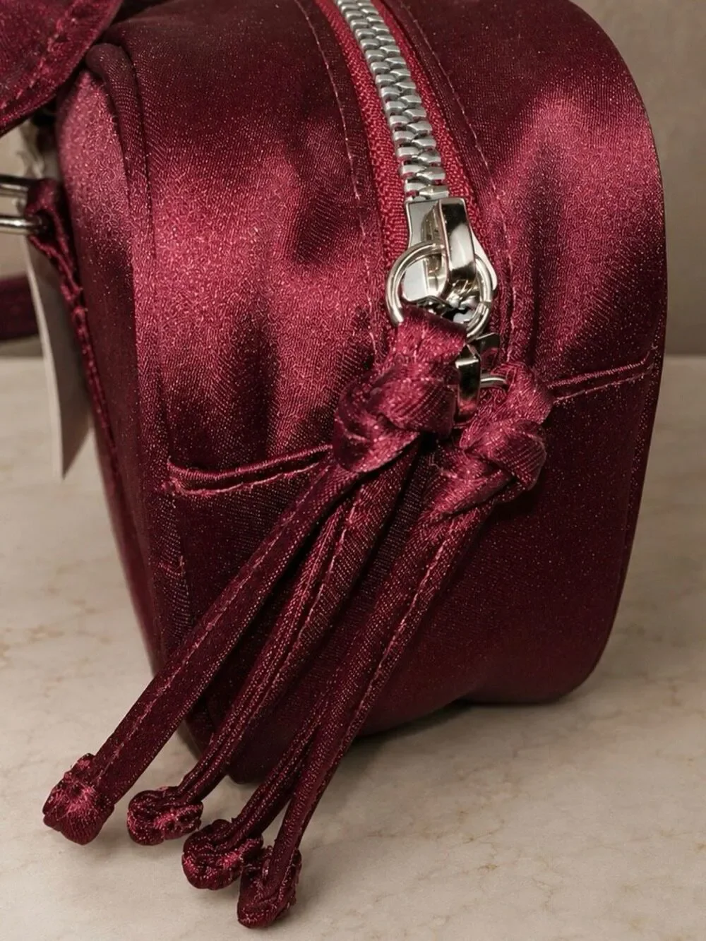 Damson Madder Benny Mini Bowler Satin Bag Burgundy NWT East West Shoulder Bag